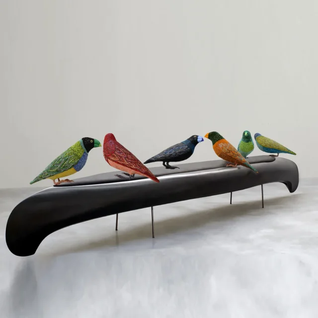 Blue Bird, dettaglio della coda in mosaico blu, Dusciana Bravura