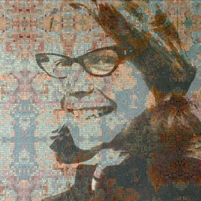 Ritratto di Jocelyne Bell, donna pioniera astrofisica. Opera facente parte della mostra "L'intelligenza di Venere" di Dusciana Bravura.