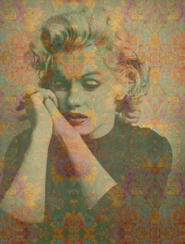 Ritratto di Marilyn Monroe, donna pioniera attrice e icona culturale. Opera facente parte della mostra "L'intelligenza di Venere" di Dusciana Bravura.